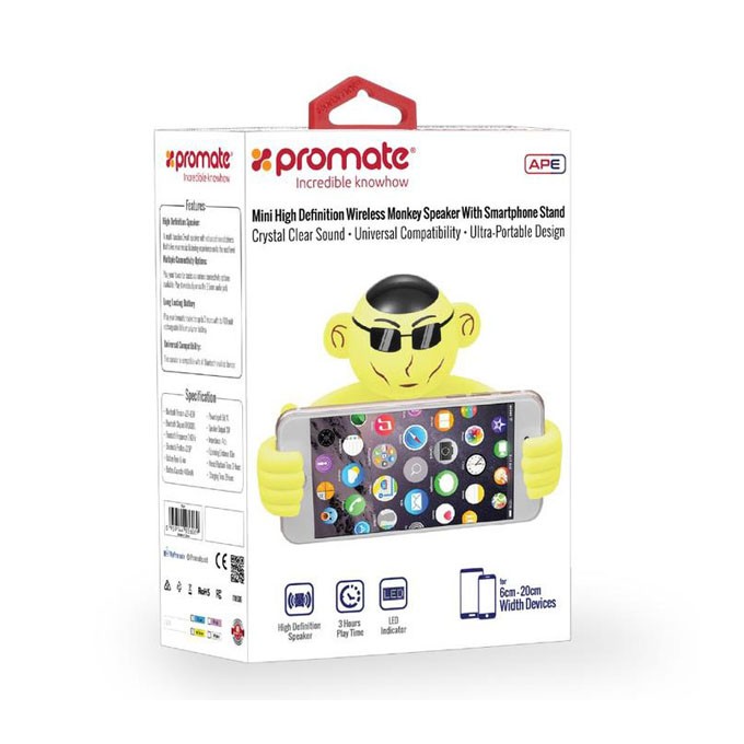 Promate Głośnik bluetooth Ape, Li-Ion, 1.0, 3W, biały, , dla dzieci, uchwyt na telefon, EOL