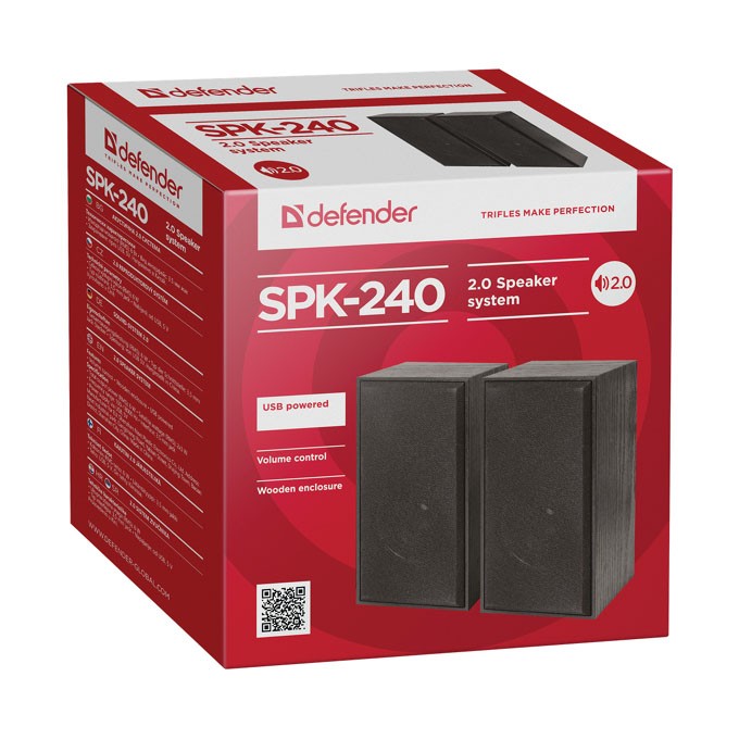 Defender głośniki SPK 240, 2.0, 2x3W, czarne, regulacja głośności, drewniane, 100Hz~18kHz