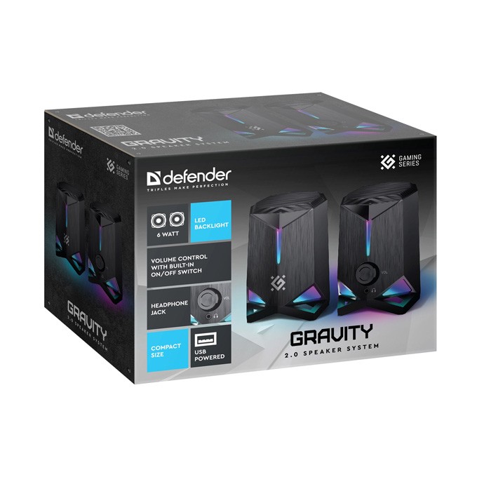 Defender głośniki GRAVITY, 2.0, 6W, czarne, regulacja głośności, podświetlenie, 80Hz~20kHz