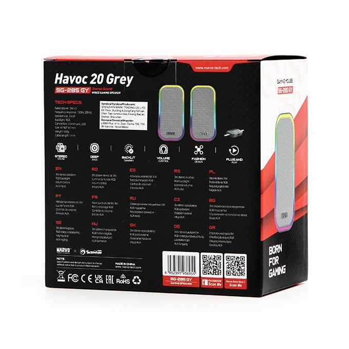 Marvo głośniki HAVOC 20GY, 6W, szary, podświetlane