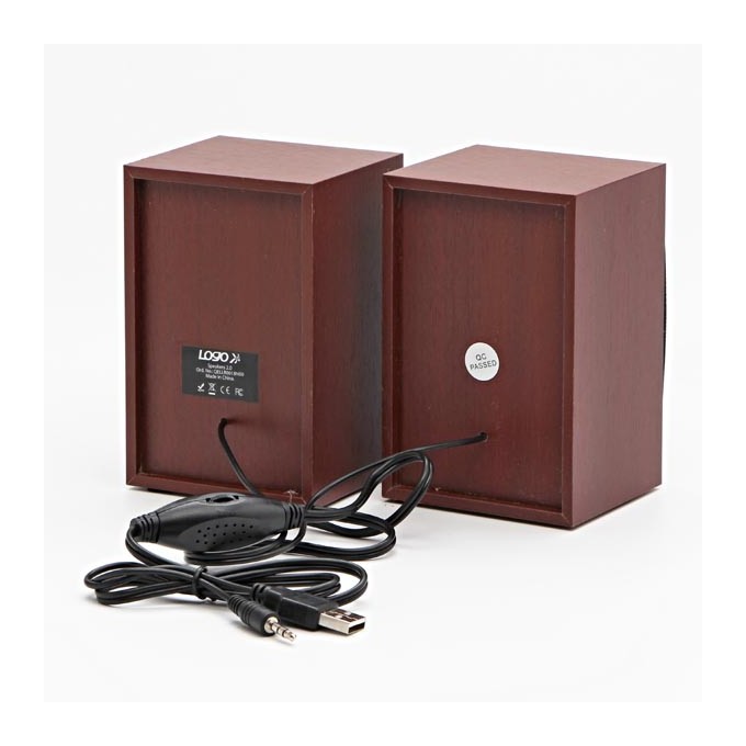 Logo głośniki SPZ1, 2.0, 6W, brązowe, regulacja głośności, drewniane, EOL