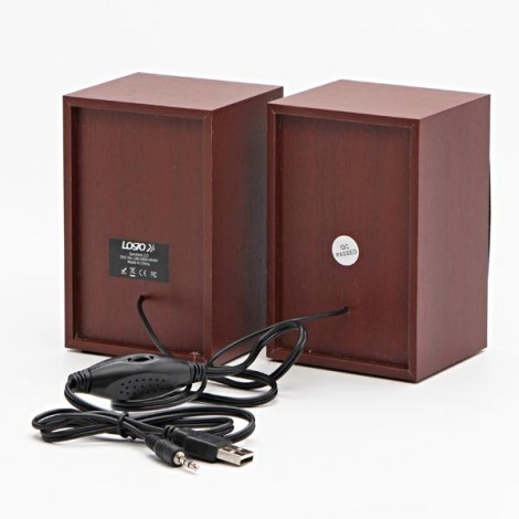 Logo głośniki SPZ1, 2.0, 6W, brązowe, regulacja głośności, drewniane, EOL