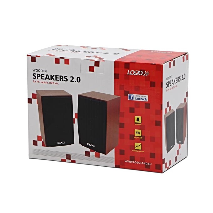 Logo głośniki SPZ1, 2.0, 6W, brązowe, regulacja głośności, drewniane, EOL