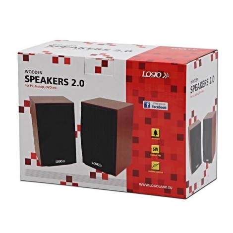 Logo głośniki SPZ1, 2.0, 6W, brązowe, regulacja głośności, drewniane, EOL