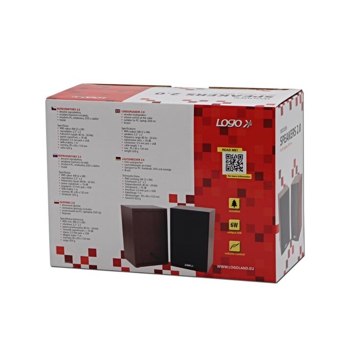 Logo głośniki SPZ1, 2.0, 6W, brązowe, regulacja głośności, drewniane, EOL