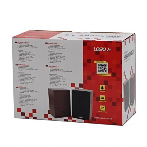 Logo głośniki SPZ1, 2.0, 6W, brązowe, regulacja głośności, drewniane, EOL