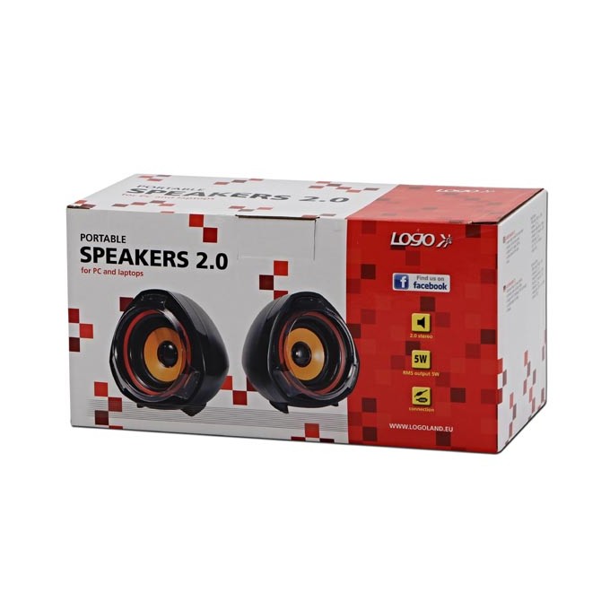 Logo głośniki SPZ2, 2.0, 5W, czarne, regulacja głośności