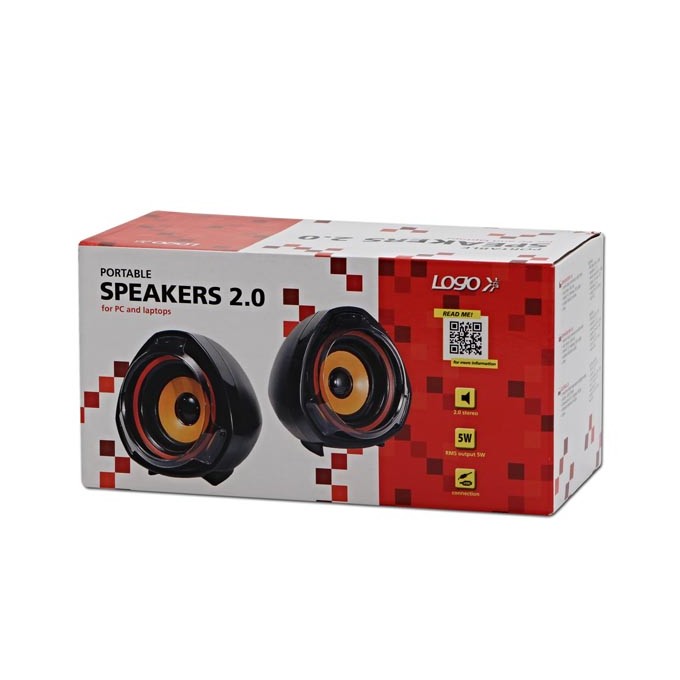 Logo głośniki SPZ2, 2.0, 5W, czarne, regulacja głośności