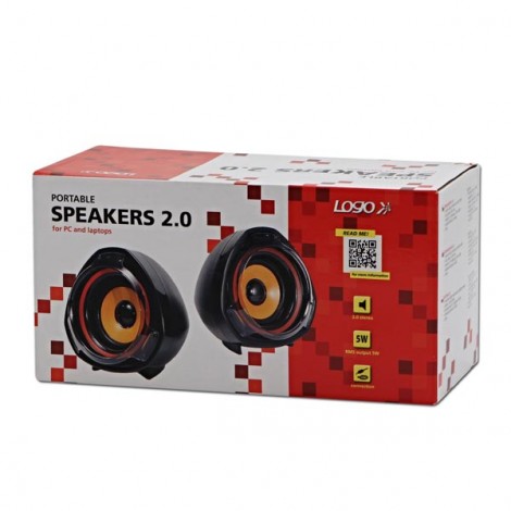 Logo głośniki SPZ2, 2.0, 5W, czarne, regulacja głośności