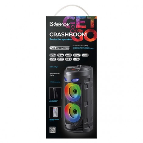 Defender głośnik CRASHBOOM, Li-Ion, 2.0, 16W, czarny, z mikrofonem Defender głośnik CRASHBOOM, Li-Ion, 2.0, 16W, czarny, z mikrofonem