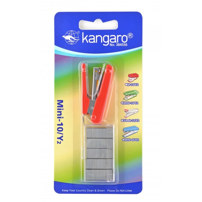 Zszywacz KANGARO Mini-10/Y2+zszywki, zszywa do 10 kartek, blister, czerwony