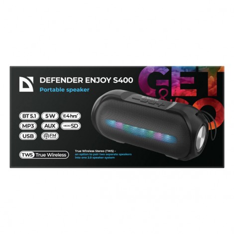 Defender głośnik ENJOY S400, 5W, czarny, Podświetlenie LED Defender głośnik ENJOY S400, 5W, czarny, Podświetlenie LED