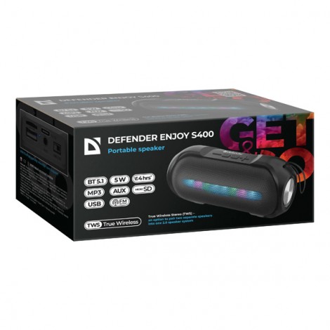 Defender głośnik ENJOY S400, 5W, czarny, Podświetlenie LED Defender głośnik ENJOY S400, 5W, czarny, Podświetlenie LED