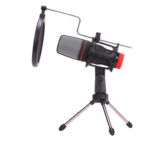 Marvo, do streamowania mikrofon, MIC-02, bez regulacji głośności, czarny, ze statywem