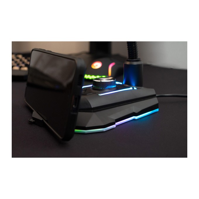 Marvo, do gry mikrofon, MIC-05, regulacja głosności, czarny, Rainbow LED, uchwyt na telefon