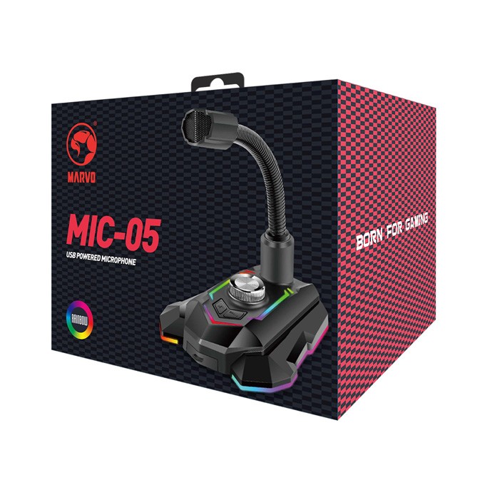 Marvo, do gry mikrofon, MIC-05, regulacja głosności, czarny, Rainbow LED, uchwyt na telefon
