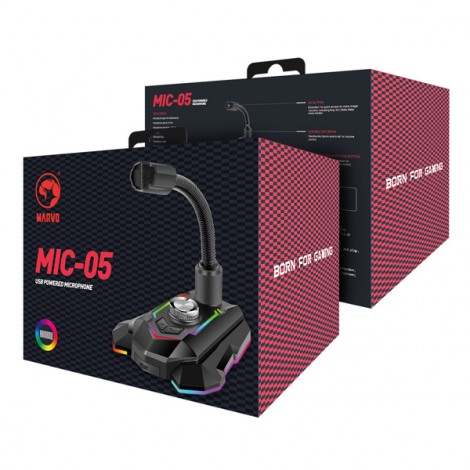 Marvo, do gry mikrofon, MIC-05, regulacja głosności, czarny, Rainbow LED, uchwyt na telefon