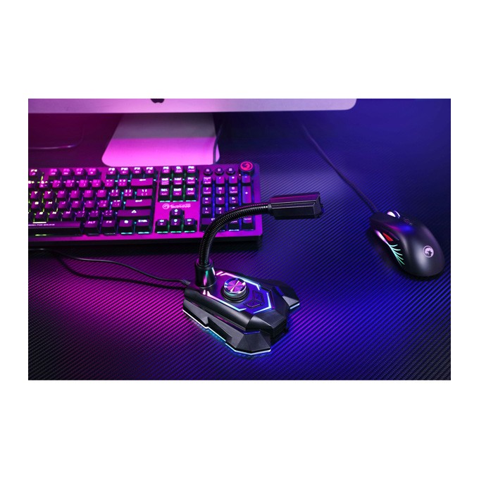 Marvo, do gry mikrofon, MIC-05, regulacja głosności, czarny, Rainbow LED, uchwyt na telefon