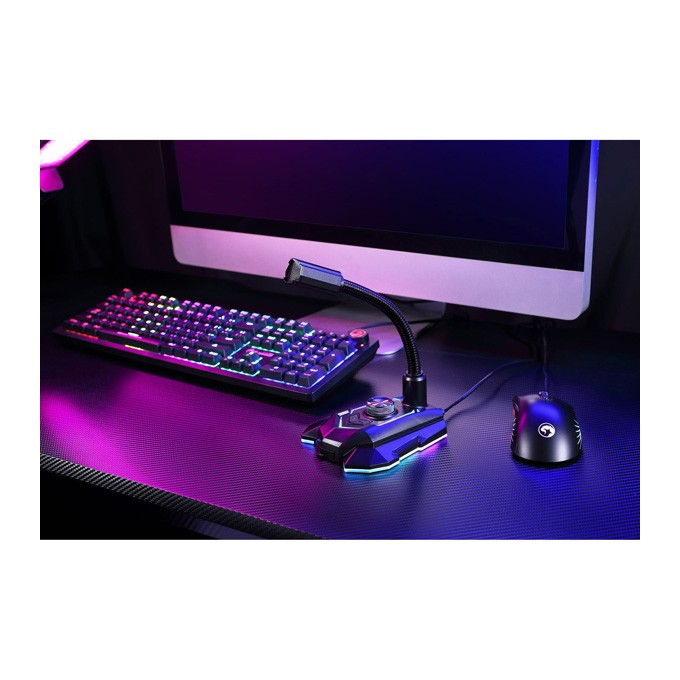 Marvo, do gry mikrofon, MIC-05, regulacja głosności, czarny, Rainbow LED, uchwyt na telefon