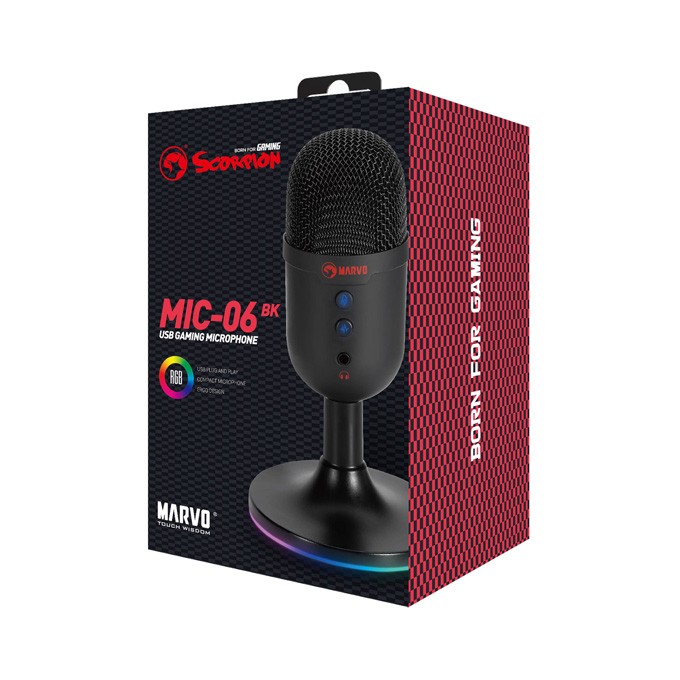 Marvo, gamingowy mikrofon, MIC-06, czarny, Podświetlenie RGB, wejście słuchawkowe
