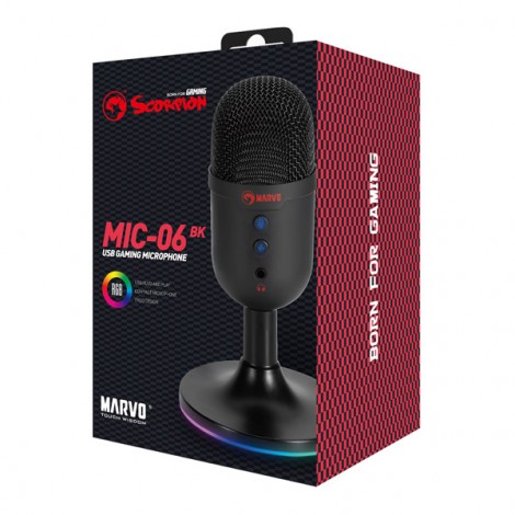 Marvo, gamingowy mikrofon, MIC-06, czarny, Podświetlenie RGB, wejście słuchawkowe