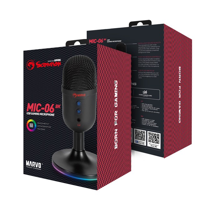 Marvo, gamingowy mikrofon, MIC-06, czarny, Podświetlenie RGB, wejście słuchawkowe