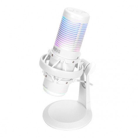 Marvo, gamingowy mikrofon, BLAST 60 White, biały, Podświetlenie RGB, wejście słuchawkowe