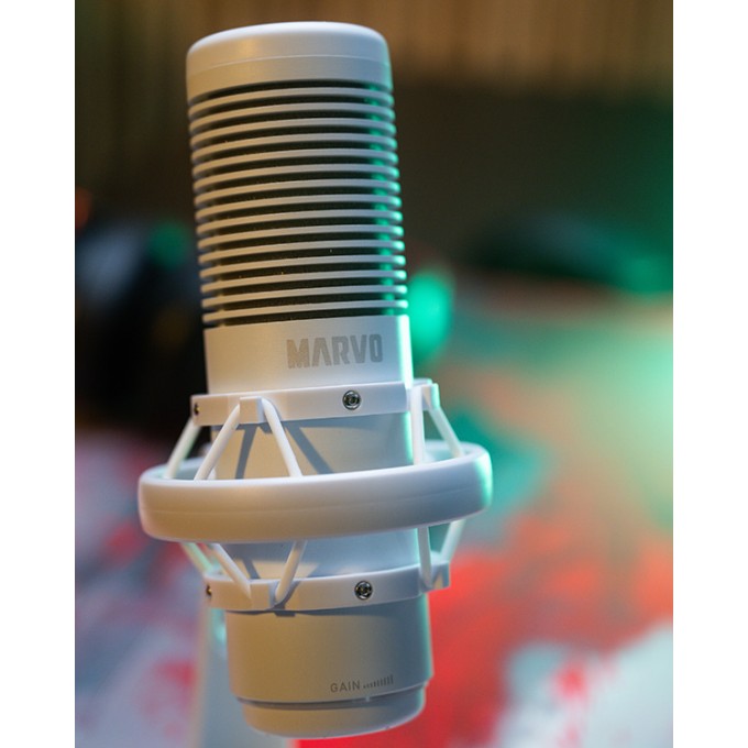 Marvo, gamingowy mikrofon, BLAST 60 White, biały, Podświetlenie RGB, wejście słuchawkowe