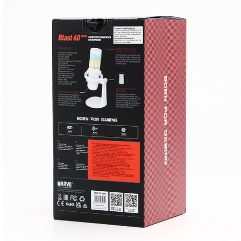 Marvo, gamingowy mikrofon, BLAST 60 White, biały, Podświetlenie RGB, wejście słuchawkowe