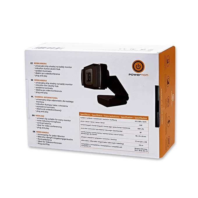 Powerton HD Webkamera PWCAM1, 720p, USB, czarna
