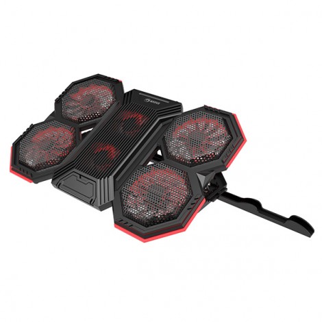 Stojak pod notebook, FN-41, podświetlany, z wiatrakiem, czarno-czerwony, Marvo, z 2-portowym hub-em