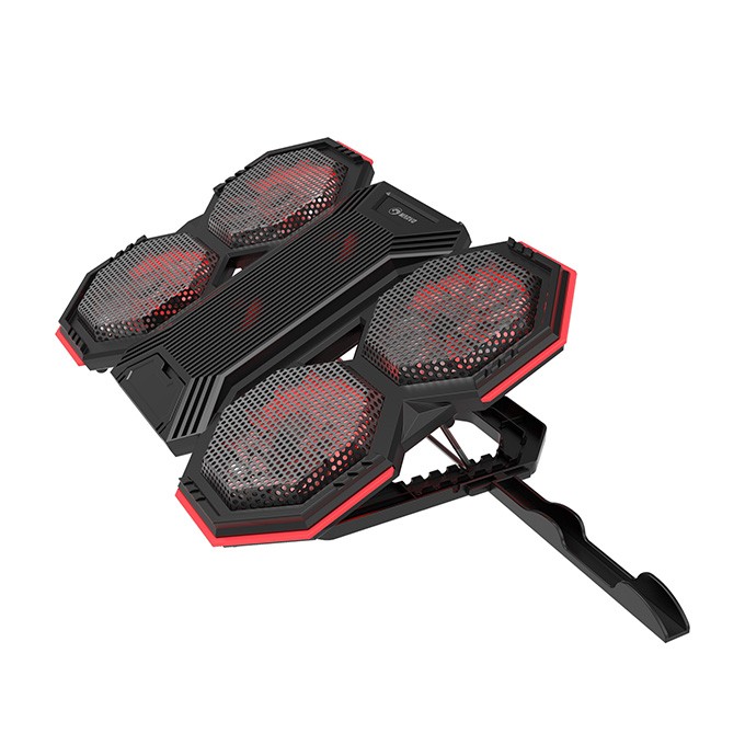 Stojak pod notebook, FN-41, podświetlany, z wiatrakiem, czarno-czerwony, Marvo, z 2-portowym hub-em