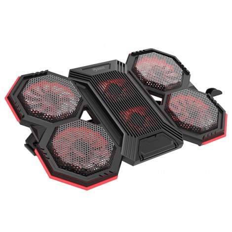 Stojak pod notebook, FN-41, podświetlany, z wiatrakiem, czarno-czerwony, Marvo, z 2-portowym hub-em
