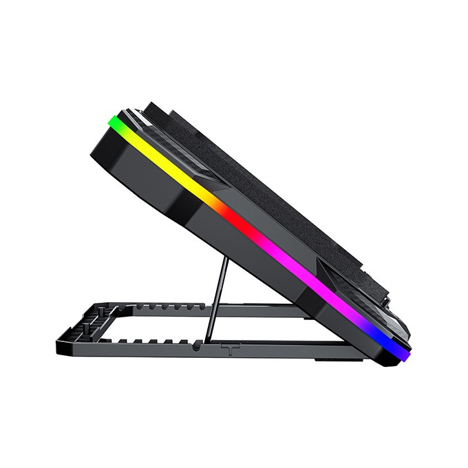 Stojak pod notebook, ATLAS 43, podświetlany, z wiatrakiem, czarny, Marvo, z 2-portowym hub-em