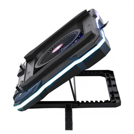 Stojak pod notebook, ATLAS 43, podświetlany, z wiatrakiem, czarny, Marvo, z 2-portowym hub-em