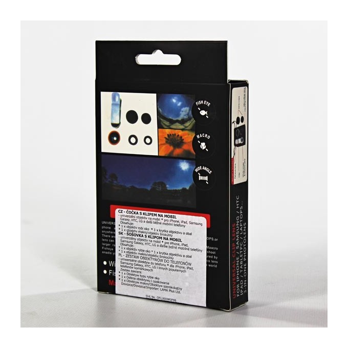 Obiektyw na telefon, z klipsem, Plastik / aluminium, czarna, 3w1