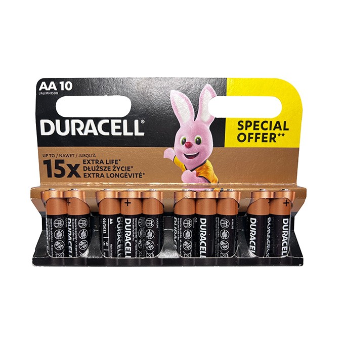 Bateria alkaliczna, AA (LR6), AA, 1.5V, Duracell, blistr, 10-pack, 42308, Basic