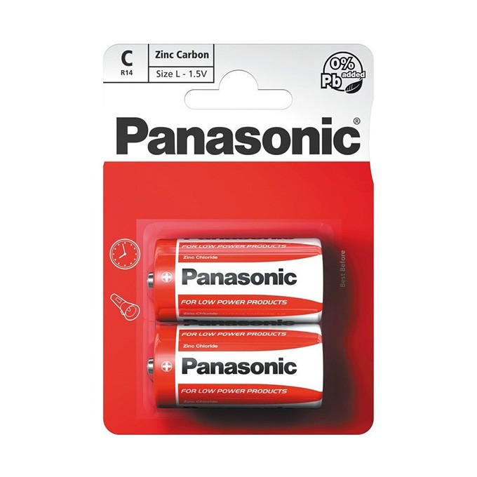 Bateria cynkowo-węglowa, C (R14), ogniwo typ C, 1.5V, Panasonic, blistr, 2-pack