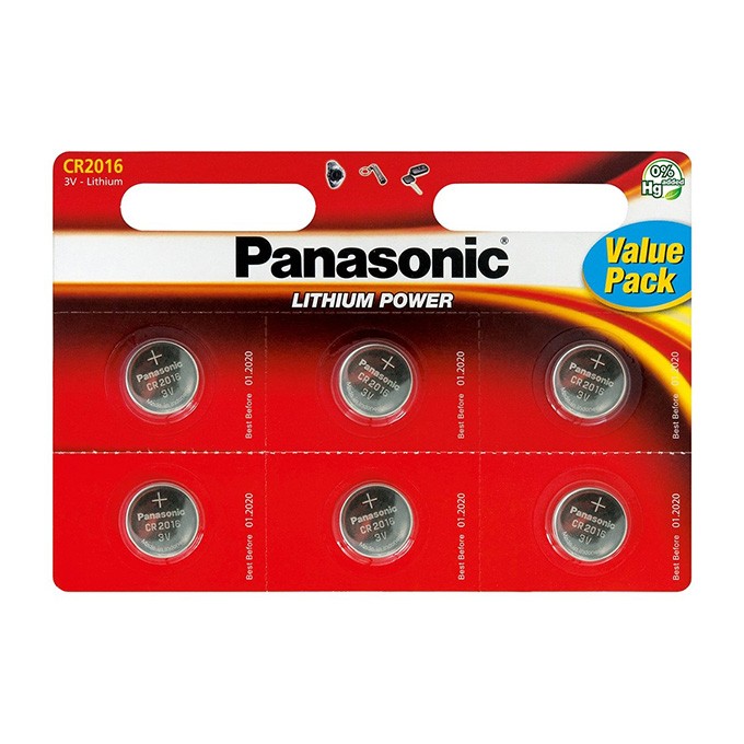 Bateria litowa, guzikowa, CR2016, 3V, Panasonic, blistr, 6-pack