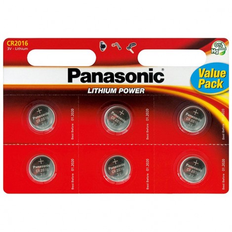 Bateria litowa, guzikowa, CR2016, 3V, Panasonic, blistr, 6-pack