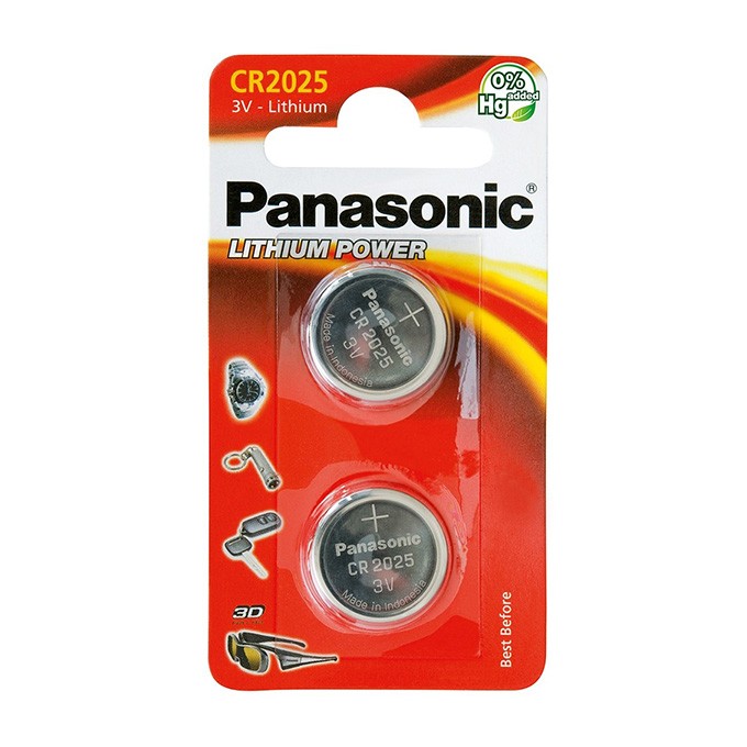 Bateria litowa, guzikowa, CR2025, 3V, Panasonic, blistr, 2-pack