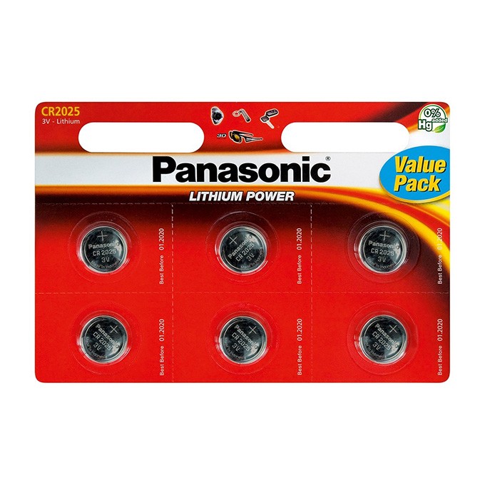 Bateria litowa, guzikowa, CR2025, 3V, Panasonic, blistr, 6-pack