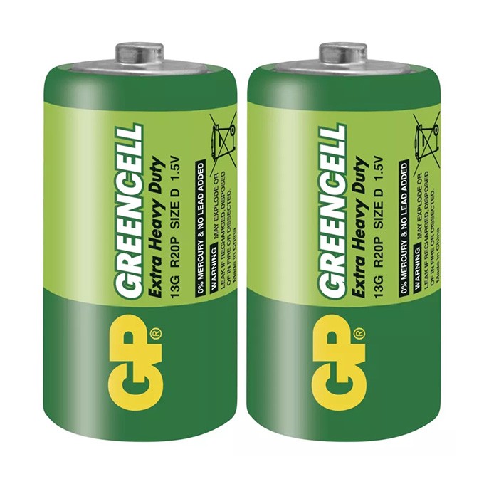 Bateria cynkowo-węglowa, D (R20), ogniwo typ D, 1.5V, GP, blistr, 2-pack, Greencell