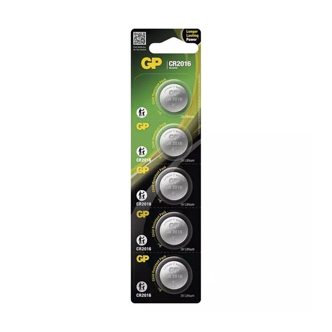 Bateria litowa, guzikowa, CR2016, 3V, GP, blistr, 5-pack
