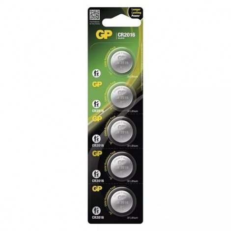 Bateria litowa, guzikowa, CR2016, 3V, GP, blistr, 5-pack
