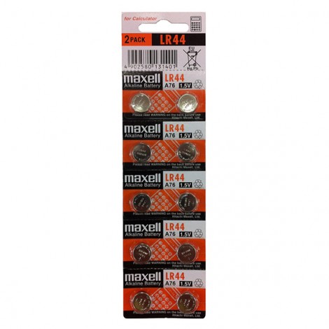 Bateria alkaliczna, LR44, guzikowa, LR44, 1.5V, Maxell, blistr, 10-pack