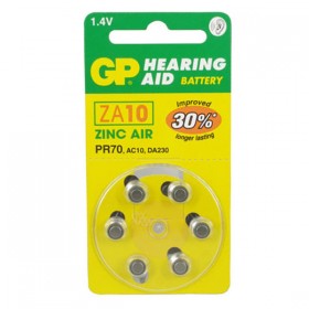 Bateria cynkowo-powietrzna., ZA10, PR70, AC10, DA230, do aparatów słuchowych, 1.4V, GP, blistr, 6-pack