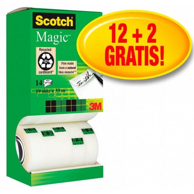 Taśma biurowa SCOTCH® Magic™ (8-1933R14 TPR), matowa, 19mm, 33m, 12szt., 2 rolki GRATIS