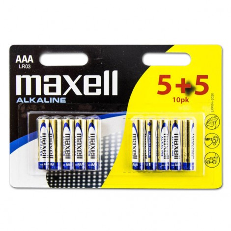 Bateria alkaliczna, AAA (LR03), AAA, 1.5V, Maxell, blistr, 10-pack