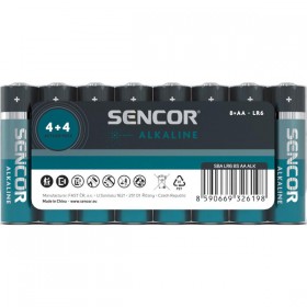 Bateria alkaliczna, AA (LR6), AA, 1.5V, Sencor, Folia, 8-pack